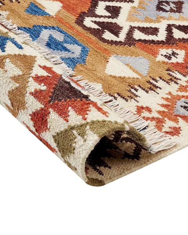 Matto monivärinen villa ja puuvilla 200 x 300 Kelim käsintehty hapsuilla boho-tyyli