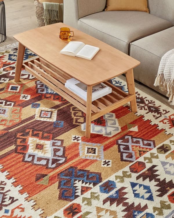 Matto monivärinen villa ja puuvilla 200 x 300 Kelim käsintehty hapsuilla boho-tyyli