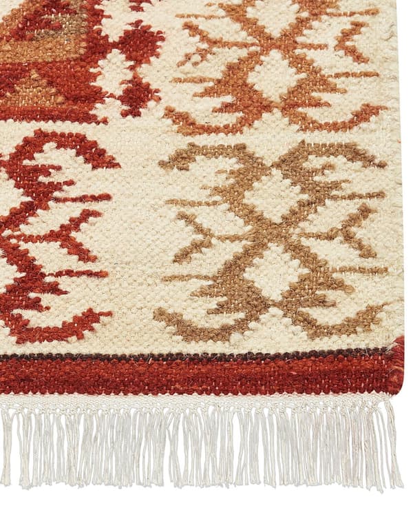 Matto monivärinen villa ja puuvilla 80 x 150 Kelim käsintehty hapsuilla boho-tyyli