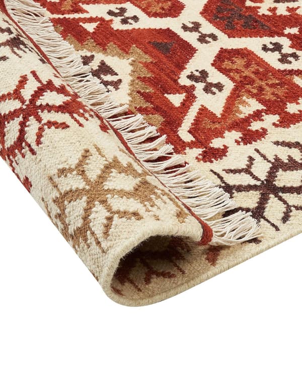 Matto monivärinen villa ja puuvilla 80 x 150 Kelim käsintehty hapsuilla boho-tyyli
