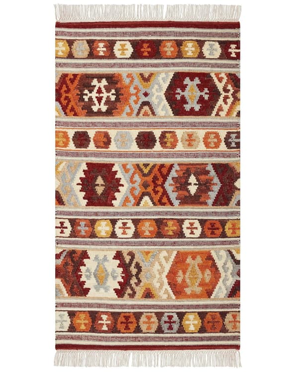 Matto monivärinen villa ja puuvilla 80 x 150 cm Kelim käsintehty hapsuilla boho-tyyli