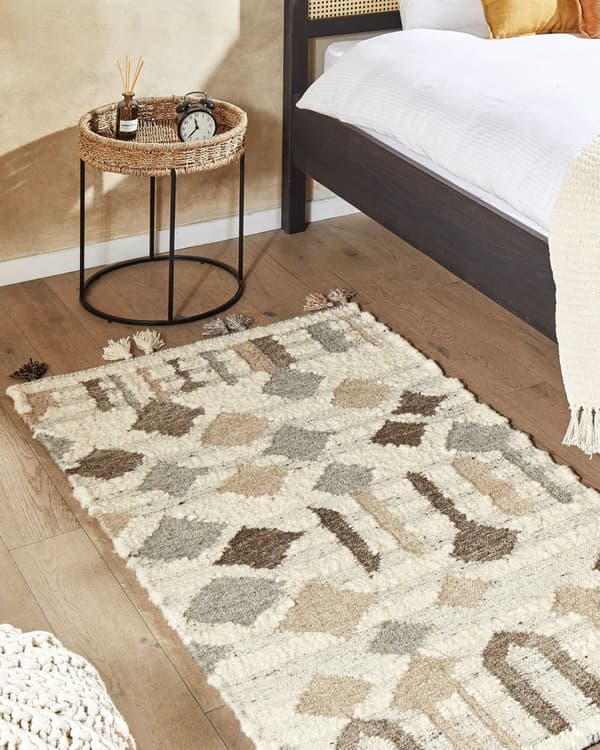 Matto monivärinen 80 x 150 cm villa puuvilla Kelim tupsut käsinkudottu geometrinen kuvio boho
