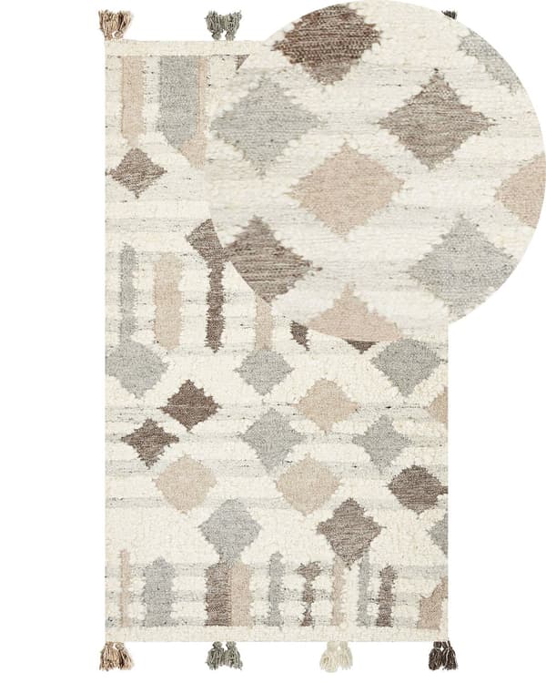 Matto monivärinen 80 x 150 cm villa puuvilla Kelim tupsut käsinkudottu geometrinen kuvio boho