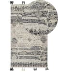 Pikkukuva 1 / 7: Matto harmaa 80 x 150 cm villa puuvilla geometrinen kuvio tupsut Kelim käsintehty boho retro