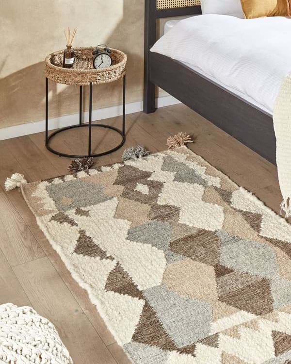 Matto monivärinen 80 x 150 cm villa puuvilla Kelim tupsut geometrinen kuvio boho