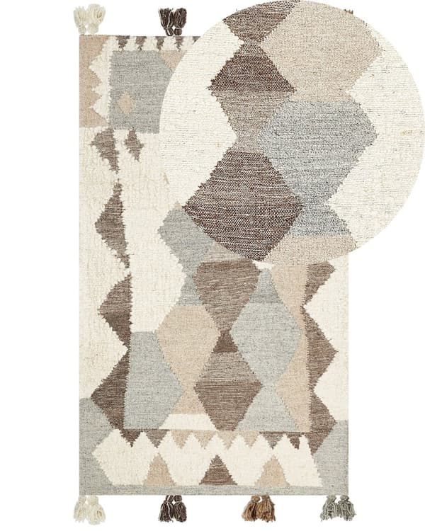 Matto monivärinen 80 x 150 cm villa puuvilla Kelim tupsut geometrinen kuvio boho