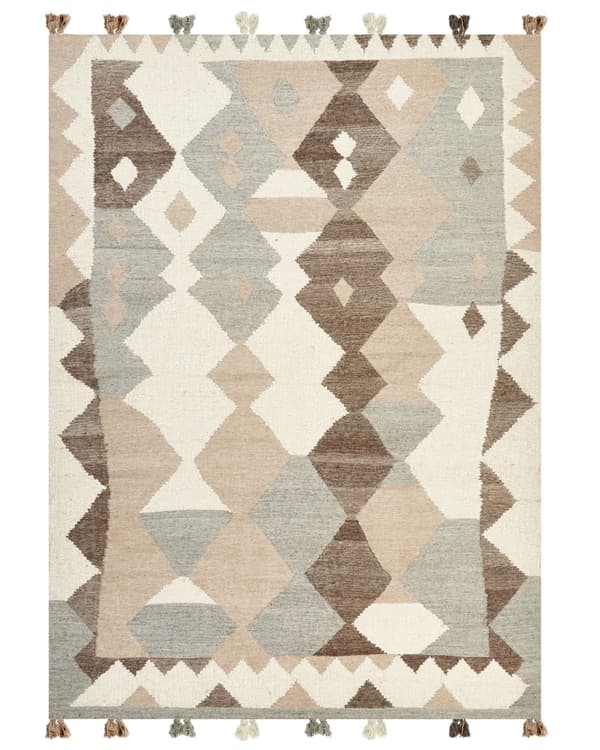 Matto monivärinen 200 x 300 cm villa puuvilla Kelim tupsut geometrinen kuvio boho