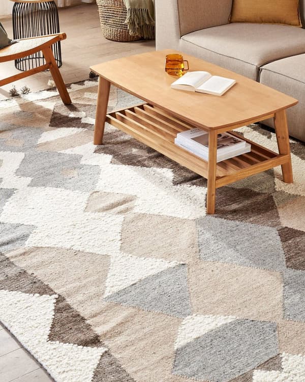 Matto monivärinen 200 x 300 cm villa puuvilla Kelim tupsut geometrinen kuvio boho