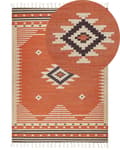Pikkukuva 1 / 7: Kelim-matto oranssi puuvilla 200 x 300 cm kaksipuolinen geometrinen kuvio hapsuilla perinteinen tyyli