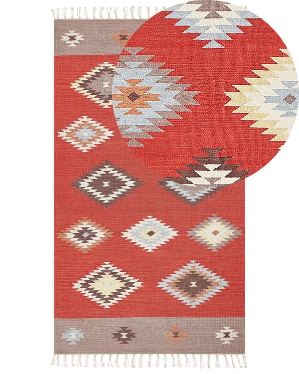 Kelim-matto monivärinen puuvilla 80 x 150 cm lyhytnukkainen salmiakkikuvio perinteinen