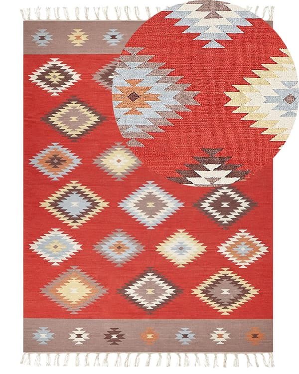 Kelim-matto monivärinen puuvilla 160 x 230 cm lyhytnukkainen salmiakkikuvio perinteinen