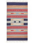 Pikkukuva 4 / 7: Kelim-matto monivärinen puuvilla 80 x 150 cm käsin kudottu kaksipuolinen geometrinen kuvio hapsuilla perinteinen boho tyyli