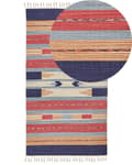 Pikkukuva 1 / 7: Kelim-matto monivärinen puuvilla 80 x 150 cm käsin kudottu kaksipuolinen geometrinen kuvio hapsuilla perinteinen boho tyyli