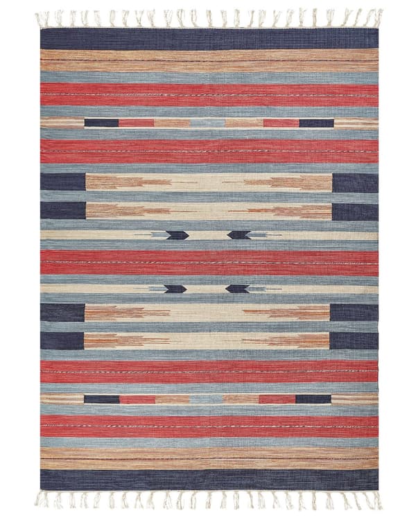 Kelim-matto monivärinen puuvilla 200 x 300 cm käsin kudottu kaksipuolinen geometrinen kuvio hapsuilla perinteinen boho tyyli