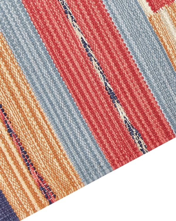 Kelim-matto monivärinen puuvilla 200 x 300 cm käsin kudottu kaksipuolinen geometrinen kuvio hapsuilla perinteinen boho tyyli