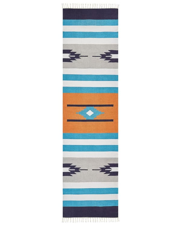 Kelim-matto monivärinen puuvilla 80 x 300 cm käsin kudottu kaksipuolinen geometrinen kuvio perinteinen tyyli