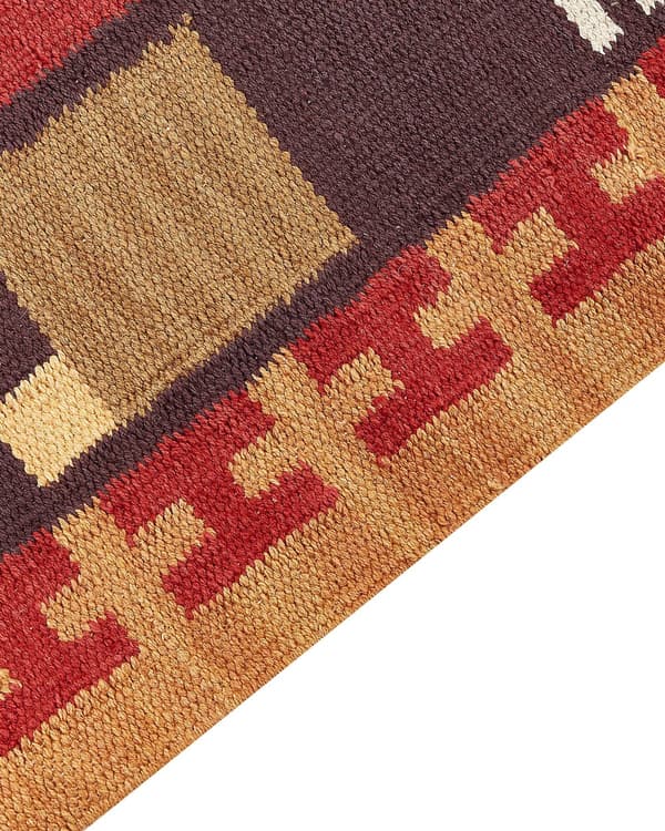 Kelim-matto monivärinen puuvilla 140 x 200 cm käsin kudottu kaksipuolinen geometrisella kuviolla hapsut boho tyyli