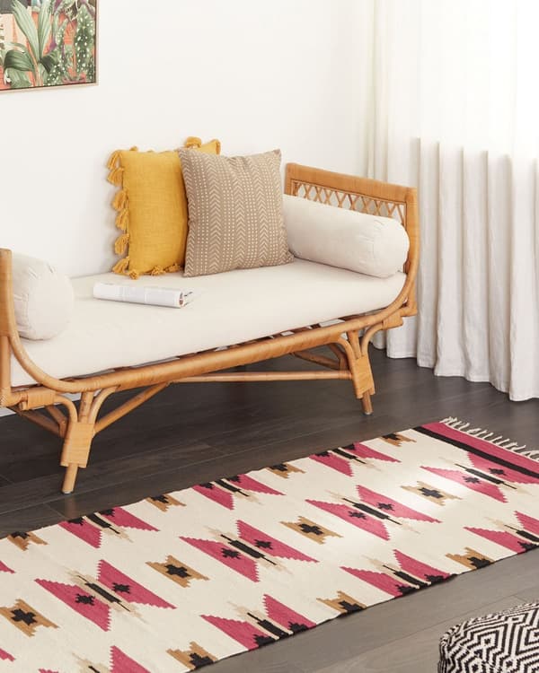 Kelim-matto monivärinen puuvilla 80 x 300 cm käsin kudottu geometrinen kuvio hapsuilla boho tyyli