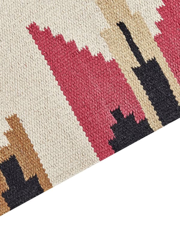 Kelim-matto monivärinen puuvilla 200 x 300 cm käsin kudottu geometrinen kuvio hapsuilla boho tyyli