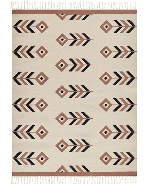 Kelim-matto beige musta 200 x 300 cm puuvilla kaksipuolinen hapsut suorakulmio kuvioitu moderni