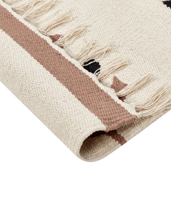 Kelim-matto beige musta 160 x 230 cm puuvilla kaksipuolinen hapsut suorakulmio kuvioitu moderni
