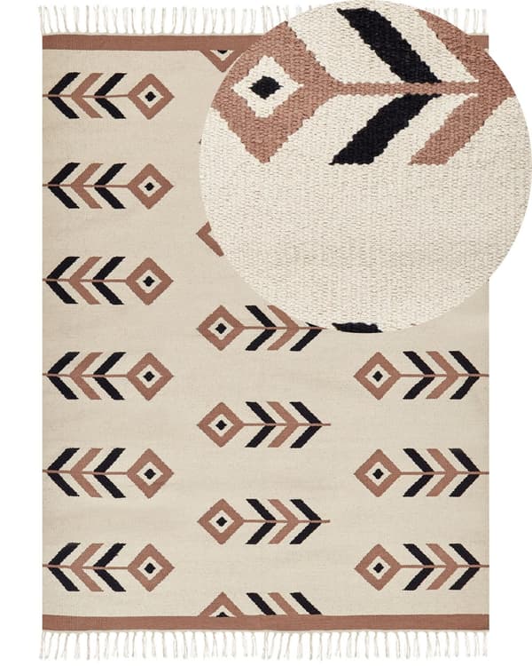 Kelim-matto beige musta 160 x 230 cm puuvilla kaksipuolinen hapsut suorakulmio kuvioitu moderni