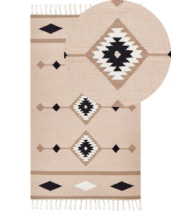 Kelim-matto monivärinen 80 x 150 cm puuvilla hapsut suorakulmio kaksipuolinen geometrinen kuvio