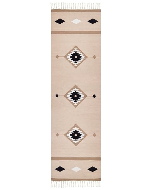 Kelim-matto monivärinen 80 x 300 cm puuvilla hapsut suorakulmio kaksipuolinen geometrinen kuvio