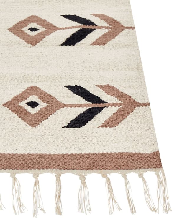 Kelim-matto beige musta 80 x 300 cm puuvilla kaksipuolinen hapsut suorakulmio kuvioitu moderni