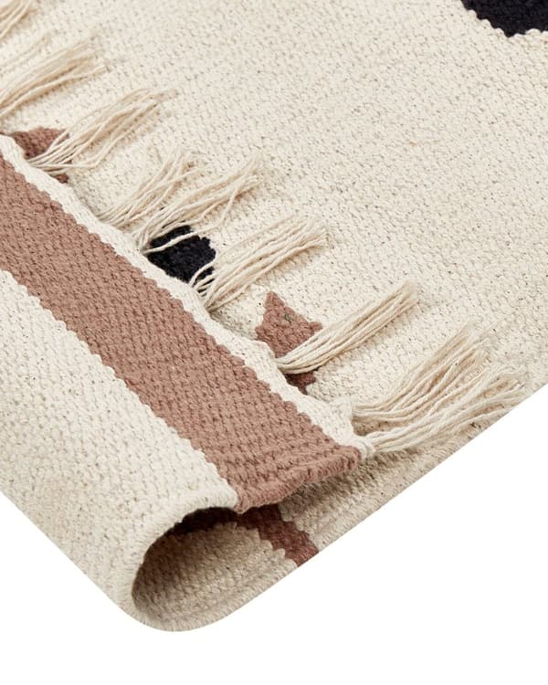 Kelim-matto beige musta 80 x 300 cm puuvilla kaksipuolinen hapsut suorakulmio kuvioitu moderni