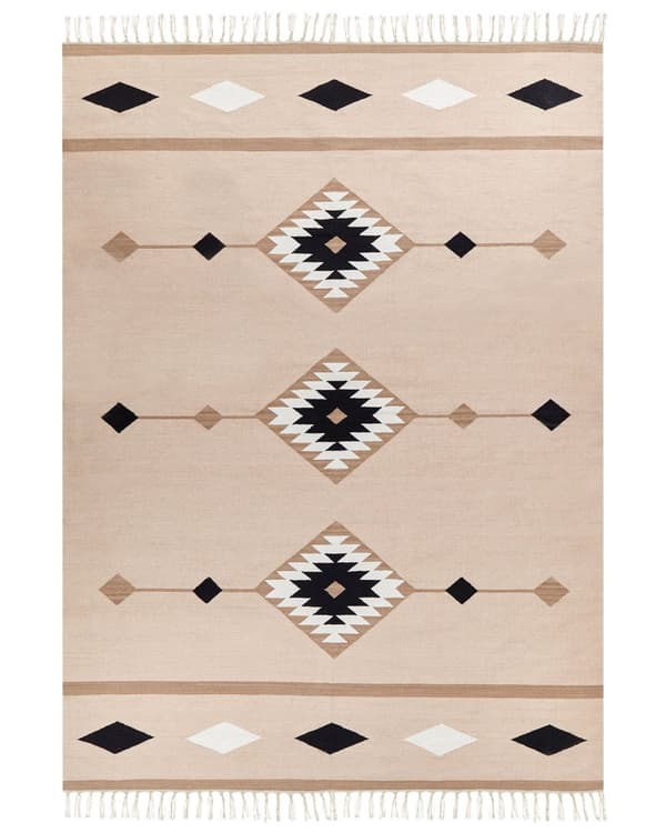 Kelim-matto monivärinen 200 x 300 cm puuvilla hapsut suorakulmio kaksipuolinen geometrinen kuvio