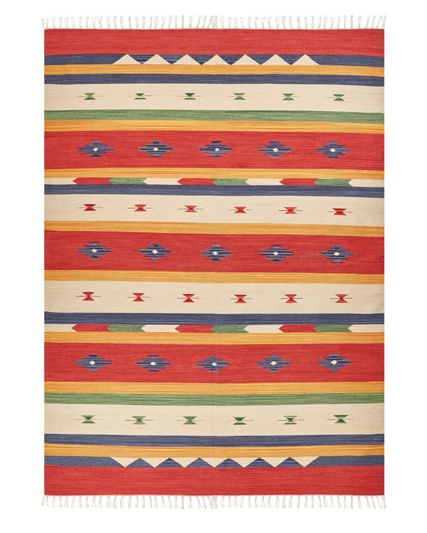 Kelim-matto monivärinen 140 x 200 cm puuvilla kaksipuolinen geometrinen kuvio hapsut perinteinen