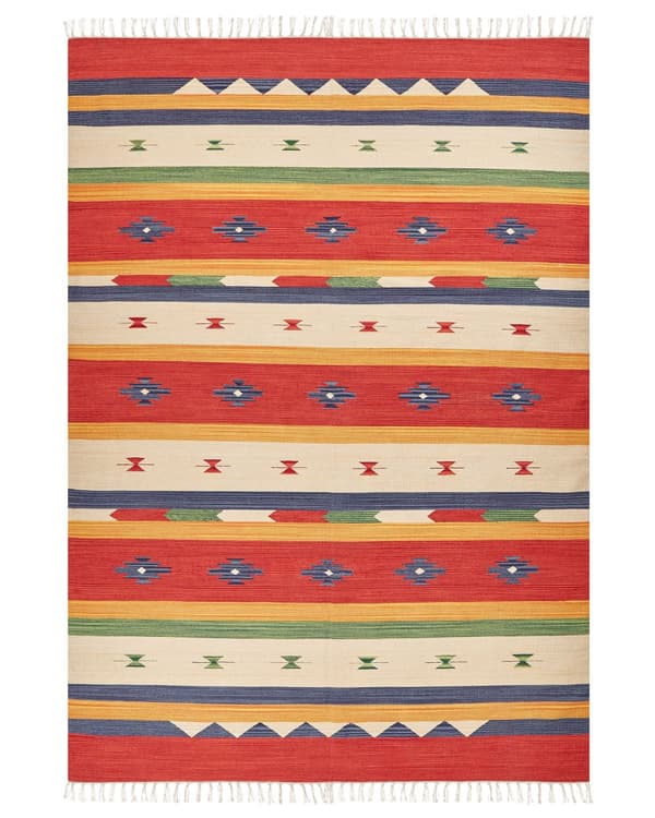 Kelim-matto monivärinen 200 x 300 cm puuvilla kaksipuolinen geometrinen kuvio hapsut perinteinen