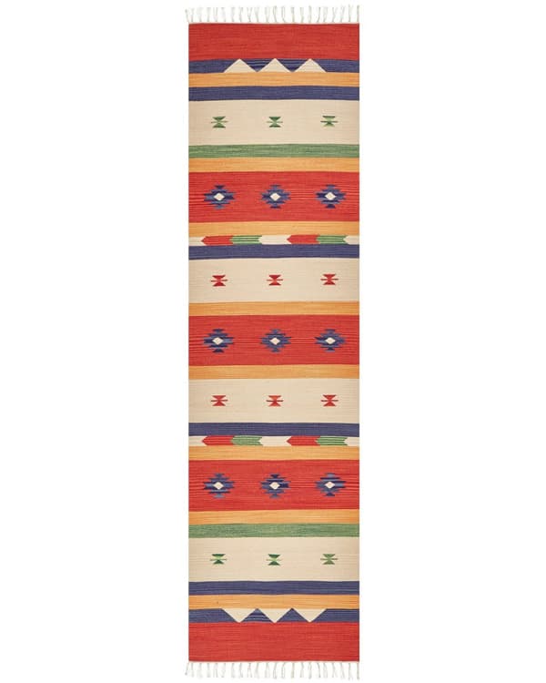 Kelim-matto monivärinen 80 x 300 cm puuvilla kaksipuolinen geometrinen kuvio hapsut perinteinen
