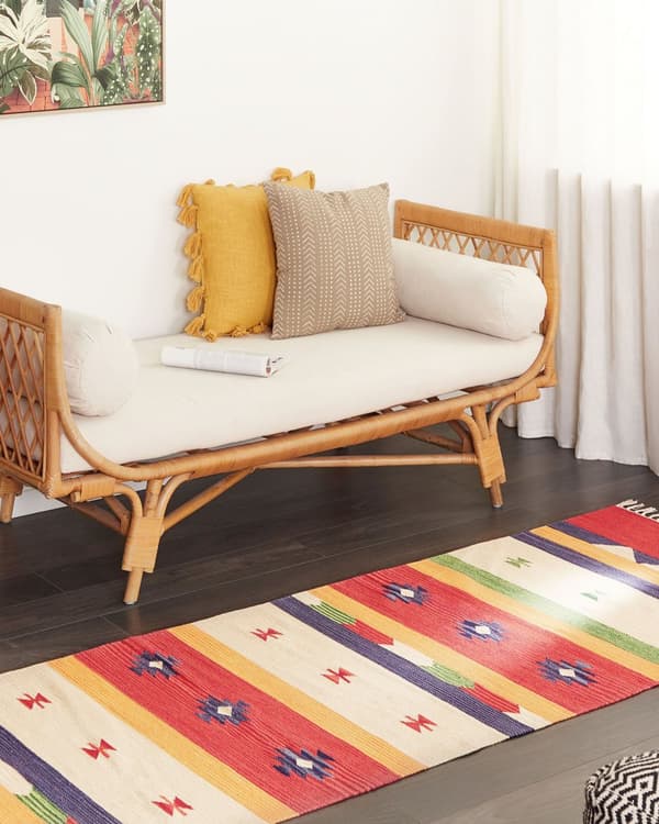 Kelim-matto monivärinen 80 x 300 cm puuvilla kaksipuolinen geometrinen kuvio hapsut perinteinen