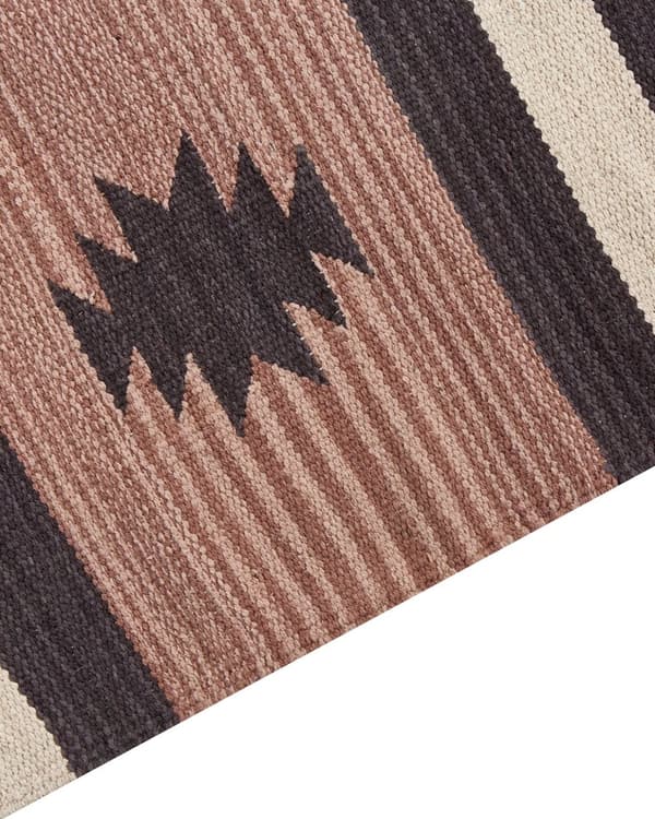 Kelim-matto beige ruskea 80 x 300 cm puuvilla hapsut kaksipuolinen geometrinen kuvio käsintehty perinteinen