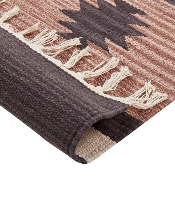 Kelim-matto beige ruskea 80 x 300 cm puuvilla hapsut kaksipuolinen geometrinen kuvio käsintehty perinteinen