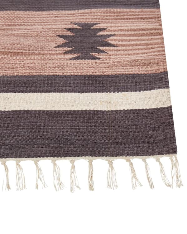 Kelim-matto beige ruskea 80 x 300 cm puuvilla hapsut kaksipuolinen geometrinen kuvio käsintehty perinteinen