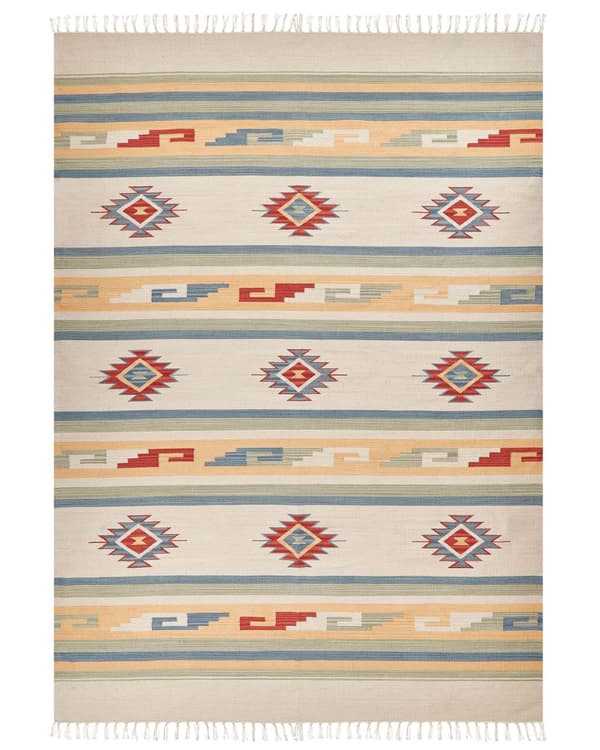 Kelim-matto monivärinen 200 x 300 cm puuvilla hapsut kaksipuolinen geometrinen kuvio käsintehty perinteinen