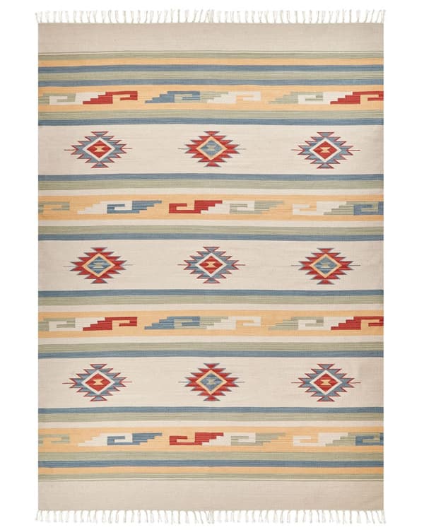 Kelim-matto monivärinen 200 x 300 cm puuvilla hapsut kaksipuolinen geometrinen kuvio käsintehty perinteinen