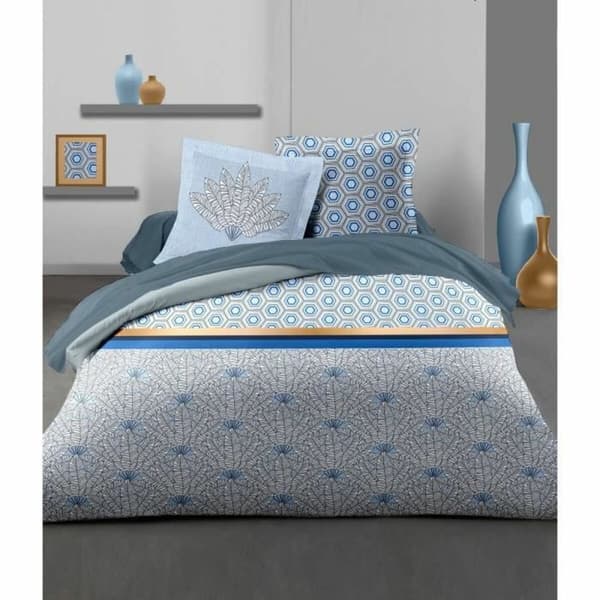 Dynebetræk sæt HOME LINGE PASSION Blå Hvid Dobbelt seng 240 x 260 cm