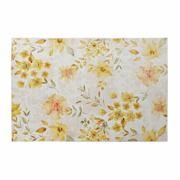Gulvteppe DKD Home Decor Gul Hvit Polyester Bomull Kukat (120 x 180 x 0.5 cm)