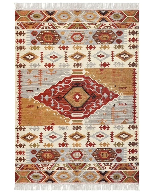 Kelim Matta Flerfärgad Ull och Bomull 200 x 300 cm Handgjord Vävd Bohemisk Patchwork Mönster med Tofsar