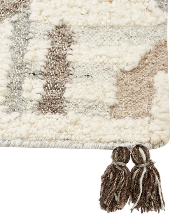 Matta Kelim Flerfärgad Ull och Bomull 200 x 300 cm Handgjord Vävd Boho Patchworkmönster med Tofsar