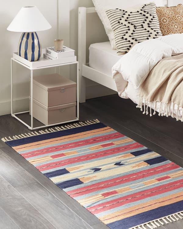 Kelimmatta Flerfärgad Bomull 80 x 150 cm Handvävd Vändbar Flat Weave Geometriskt Mönster med Fransar Traditionell Boho Vardagsrum Sovrum