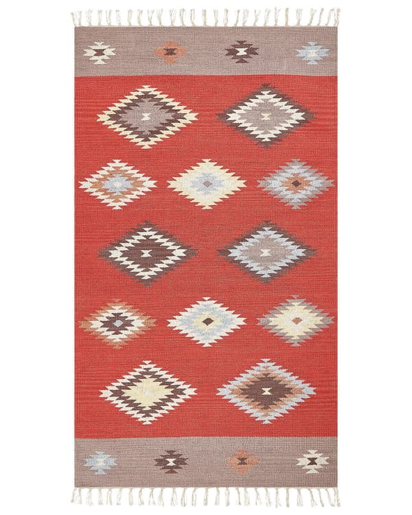 Kelimmatta Flerfärgad bomull 80 x 150 cm Geometriskt mönster Rektangulär Traditionell med kort lugg