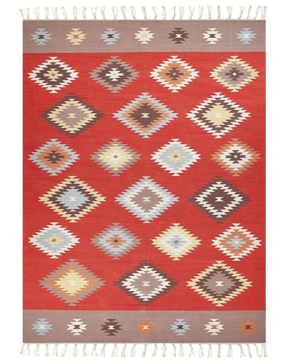 Kelimmatta Flerfärgad bomull 160 x 230 cm Geometriskt mönster Rektangulär Traditionell med kort lugg