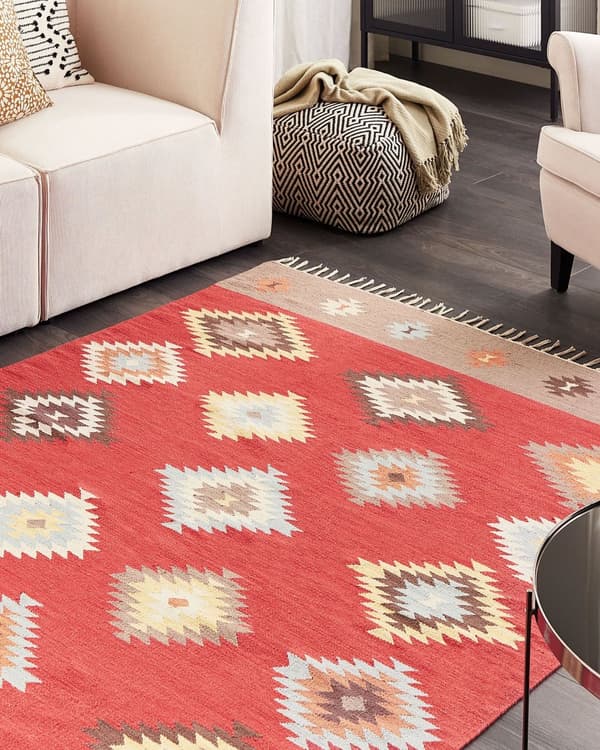 Kelimmatta Flerfärgad bomull 160 x 230 cm Geometriskt mönster Rektangulär Traditionell med kort lugg