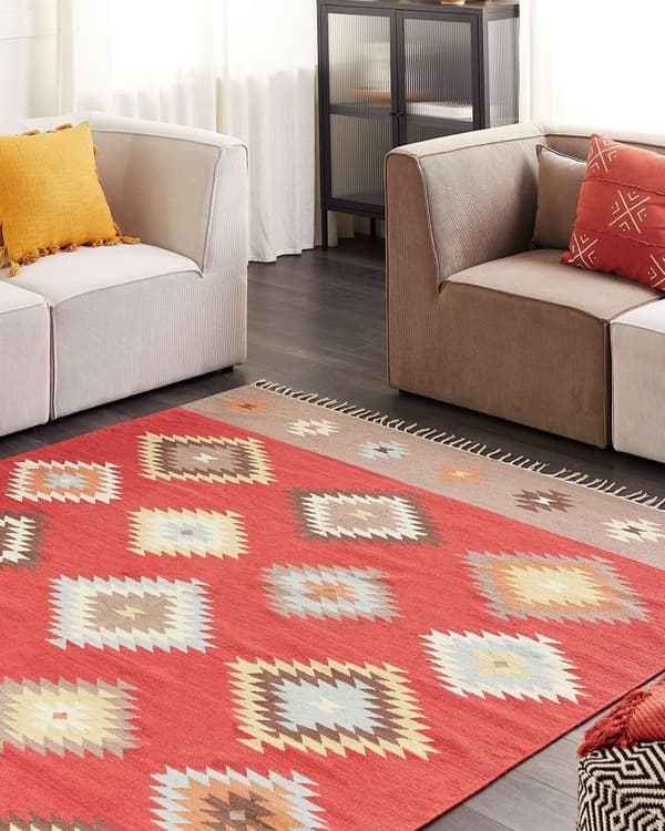 Kelimmatta Flerfärgad bomull 200 x 300 cm Geometriskt mönster Rektangulär Traditionell med kort lugg