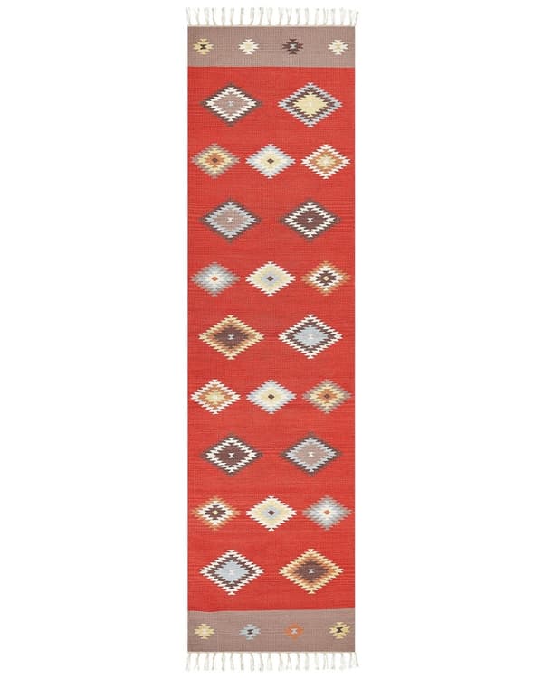Kelimmatta Flerfärgad bomull 80 x 300 cm Geometriskt mönster Rektangulär Traditionell med kort lugg